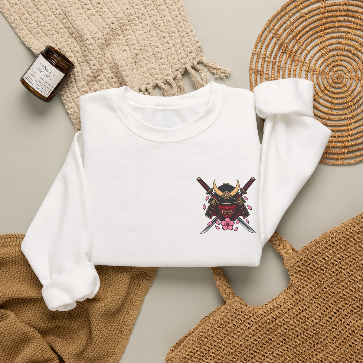 Japanese Samurai Cherry Blossom Crew Sweatshirt