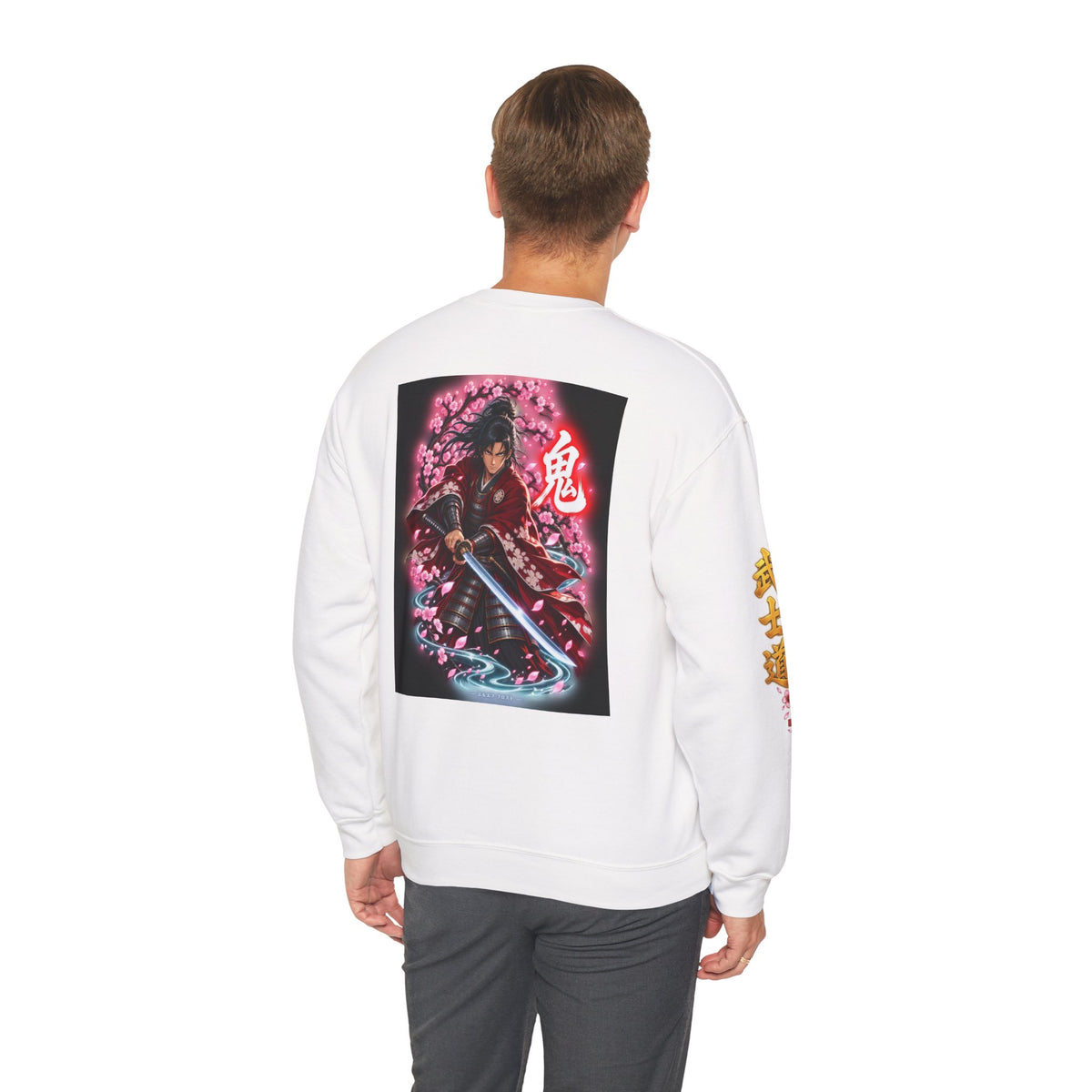 Japanese Samurai Cherry Blossom Crew Sweatshirt