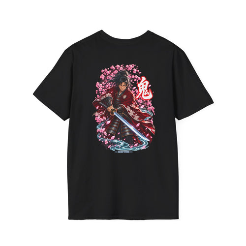 Japanese Samurai Warrior T-Shirt with Cherry Blossoms