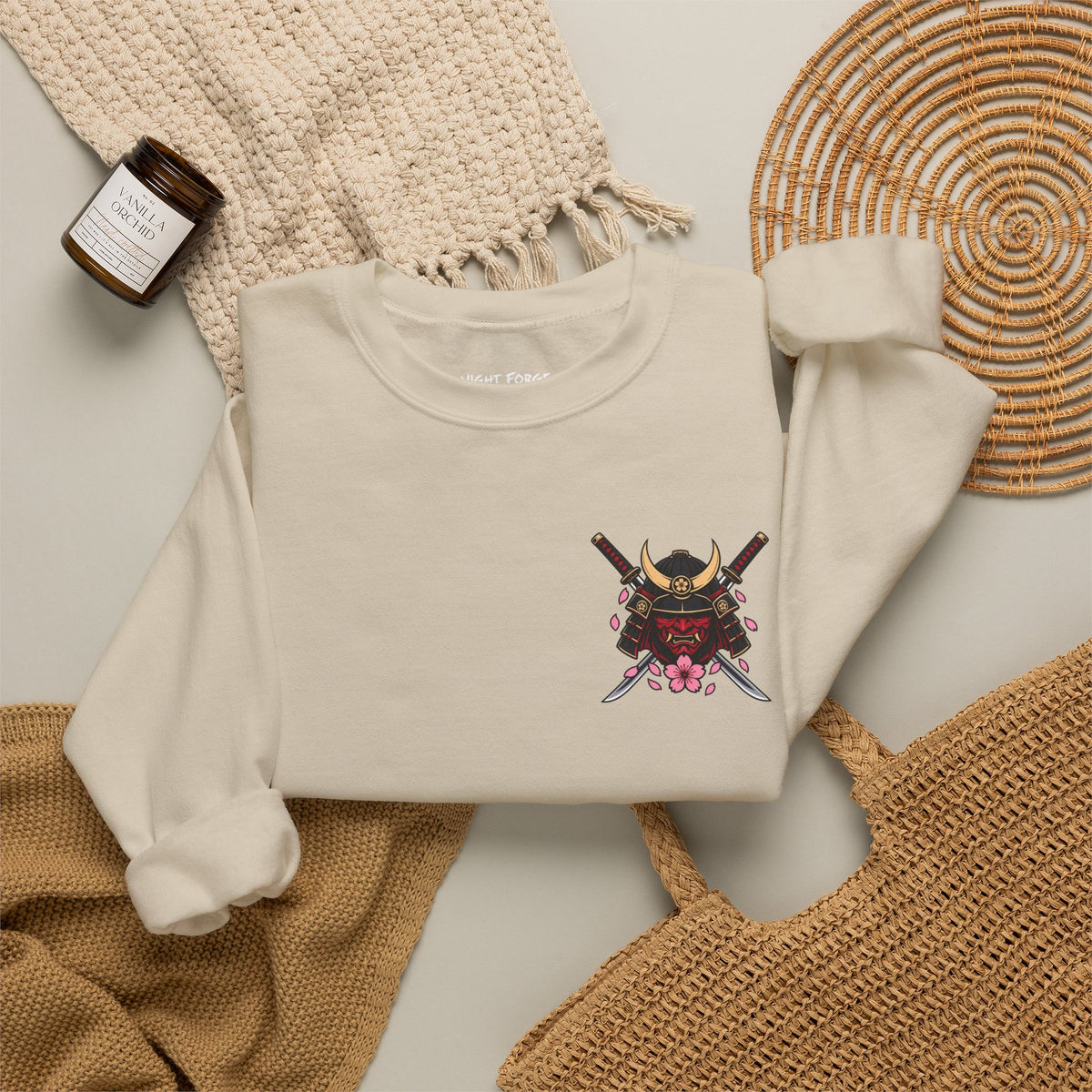 Japanese Samurai Cherry Blossom Crew Sweatshirt