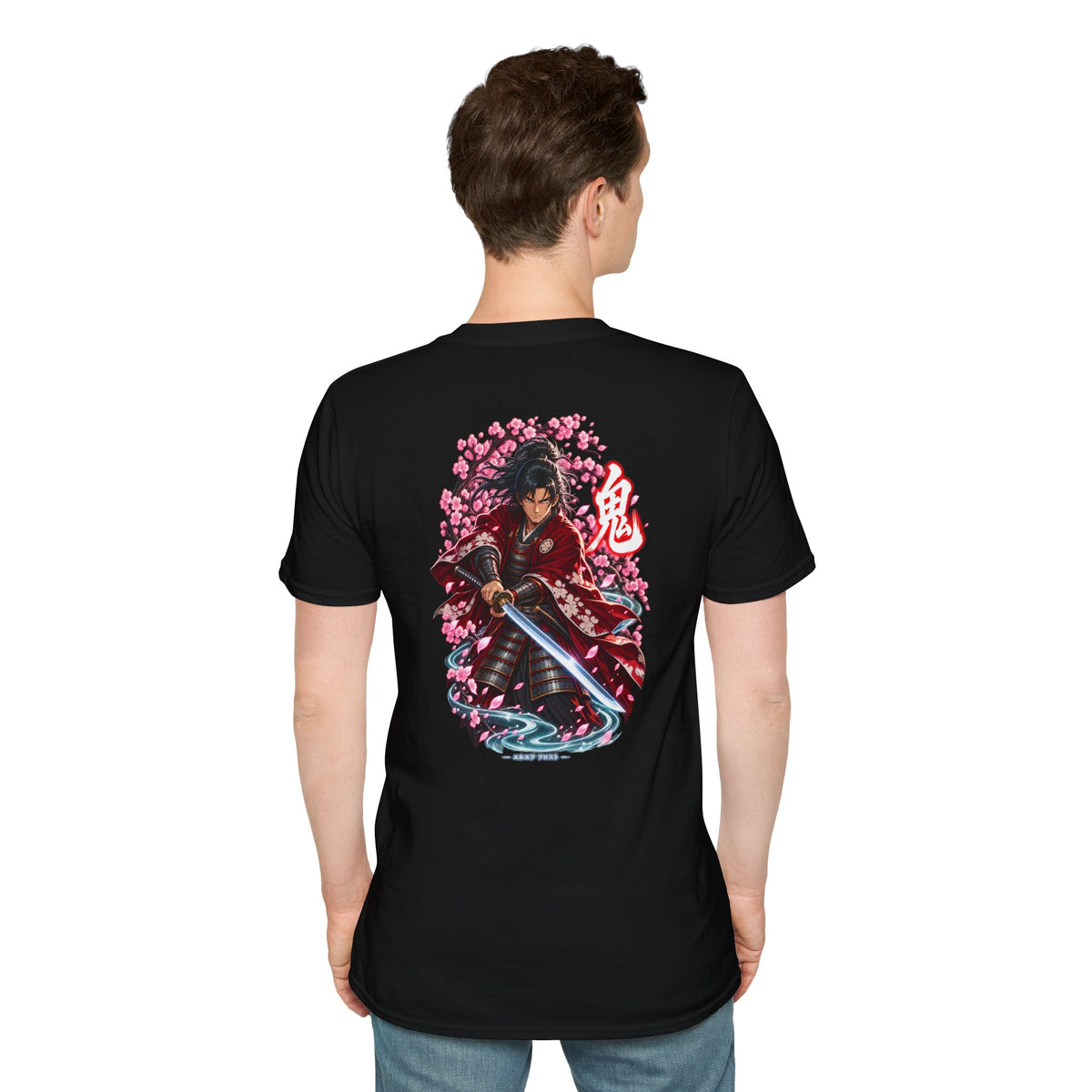 Japanese Samurai Warrior T-Shirt with Cherry Blossoms