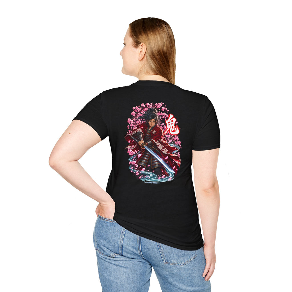 Japanese Samurai Warrior T-Shirt with Cherry Blossoms