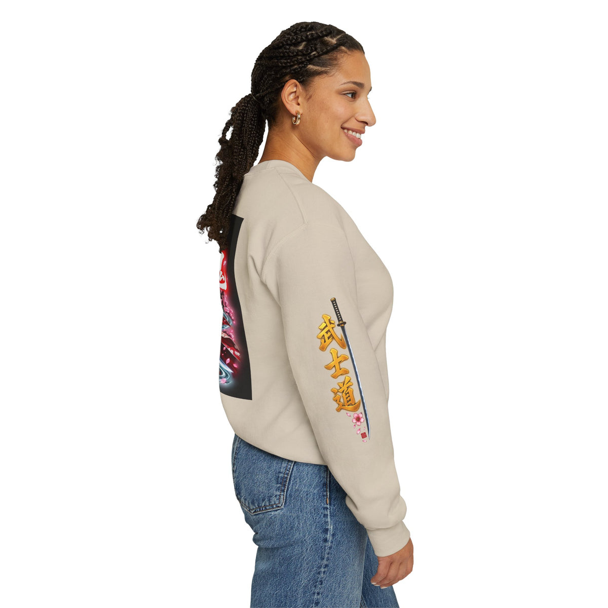 Japanese Samurai Cherry Blossom Crew Sweatshirt